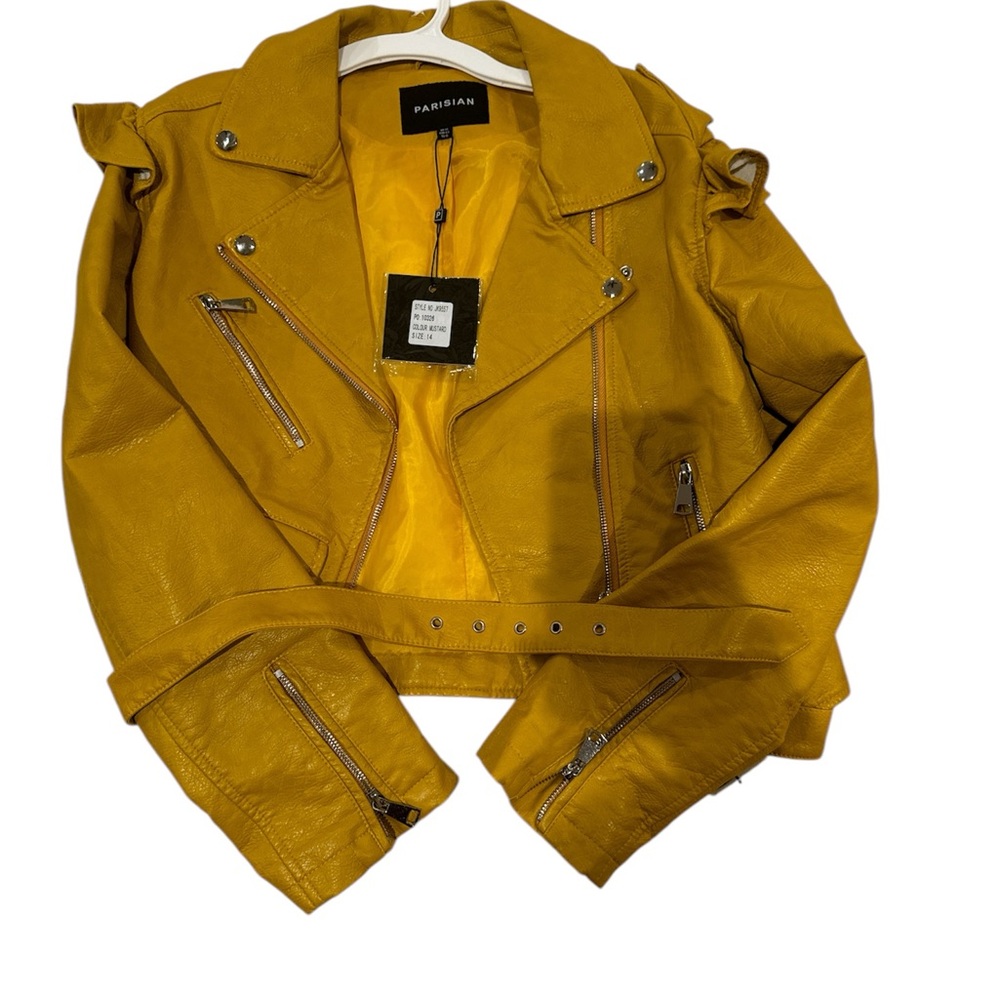 Yellow faux leather moto jacket size 10 never worn